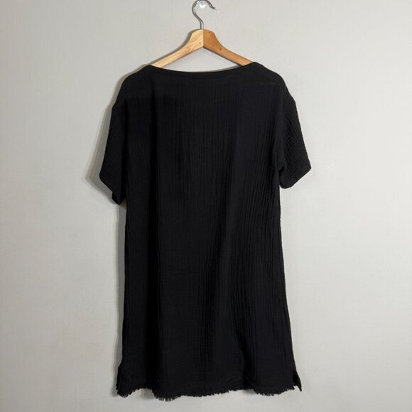 Eileen Fisher Organic Cotton Gauzy Mini Dress Women's XS Black Lagenlook Minimal - Picture 3 of 9